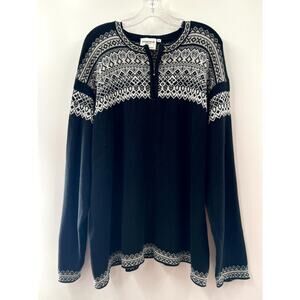 Susan Fosse Men's Black and White Cotton Geometric 1/4 Zip Sweater Size XXL